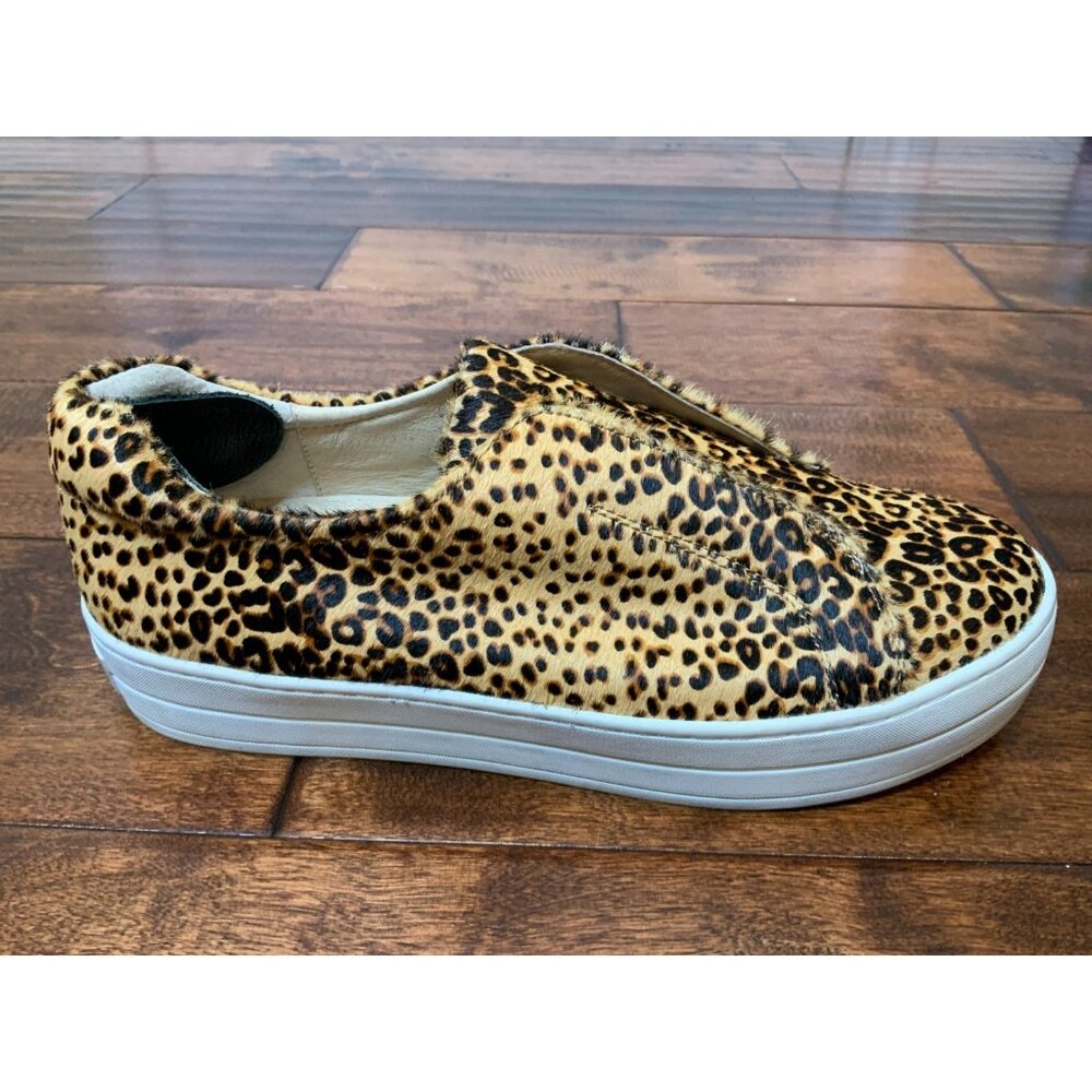 J/Slides Brown Cheetah Animal Print Dyed Hair Slip On Flats, Size 9